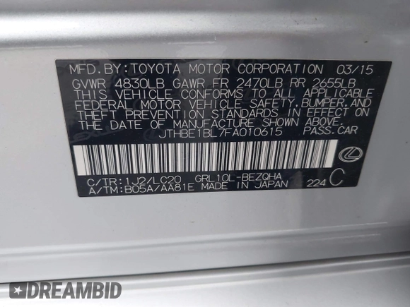 2015 Lexus GS 350 z VIN JTHBE1BL7FA010615, wystawiony jako IAAI lot #42033346 z przebiegiem 142 819 mil mil oraz . Historia ofert i sprzedaży dostępna na DreamBid. Obrazek 9.