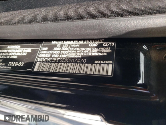 2013 Mercedes-Benz G 550 with VIN WDCYC3HF2DX207470, listed as a Copart auction lot 43382435 with 82,521 mi miles and Salvage title. Bid and sale history available at DreamBid. Image 13.
