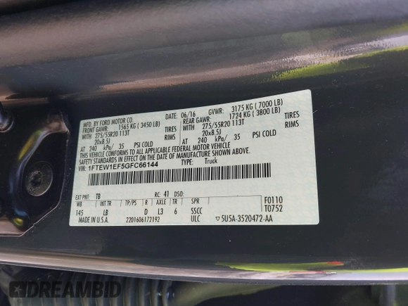 2016 Ford F-150 XLT with VIN 1FTEW1EF5GFC66144, listed as a IAAI auction lot 41607656 with 112,009 mi miles. Bid and sale history available at carsss.com. Image 9.
