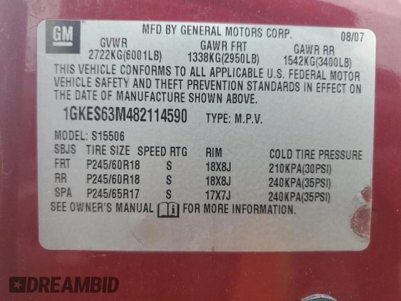 2008 GMC Envoy Denali with VIN 1GKES63M482114590, listed as a Copart auction lot 71625814 with 203,962 mi miles and Salvage Title. Bid and sale history available at carsss.com. Image 13.