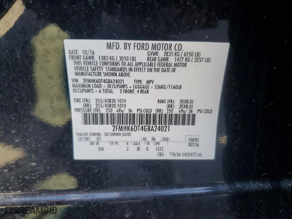 2016 Ford Flex Limited w/EcoBoost with VIN 2FMHK6DT4GBA24021, listed as a Copart auction lot 49726965 with 79,906 mi miles and Salvage Title. Bid and sale history available at carsss.com. Image 13.