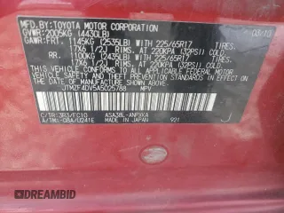 2010 Toyota RAV4 with VIN JTMZF4DV5A5025788, listed as a Copart auction lot 62014445 with 262,868 mi miles and Salvage title. Bid and sale history available at DreamBid. Image 12.