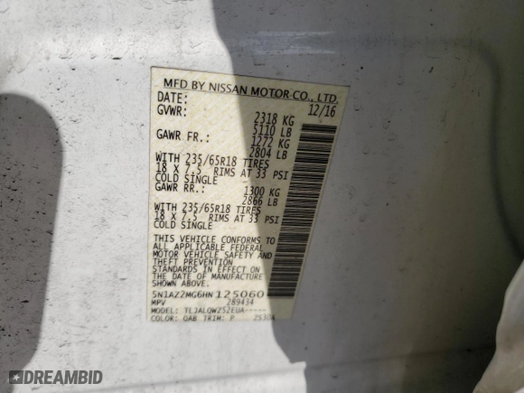 2017 Nissan Murano SV with VIN 5N1AZ2MG6HN125060, listed as a Copart auction lot 84016414 with 132,136 mi miles and Salvage Title. Bid and sale history available at carsss.com. Image 15.