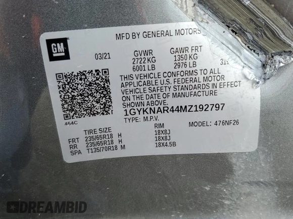 2021 Cadillac XT5 FWD Luxury with VIN 1GYKNAR44MZ192797, listed as a Copart auction lot 87304294 with 0 mi miles and Salvage Title. Bid and sale history available at carsss.com. Image 14.