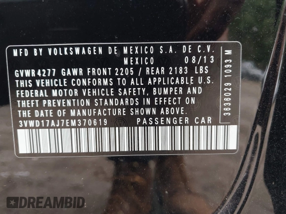 2014 Volkswagen Jetta SE с VIN 3VWD17AJ7EM370619, выставлен на аукционе IAAI как лот 42668263 с пробегом 102 336 миль миль и . История ставок и продаж доступна на DreamBid. Изображение 9.