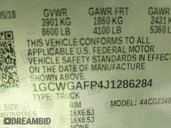 2018 Chevrolet Express Cargo Van with VIN 1GCWGAFP4J1286284, listed as a IAAI auction lot 41640914 with 98,691 mi miles. Bid and sale history available at carsss.com. Image 9.
