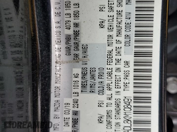 2019 Mazda 3 Preferred z VIN 3MZBPADL8KM108491, wystawiony jako Copart lot #58467805 z przebiegiem 38 903 mil mil oraz Szkoda całkowita • Salvage title. Historia ofert i sprzedaży dostępna na DreamBid. Obrazek 12.