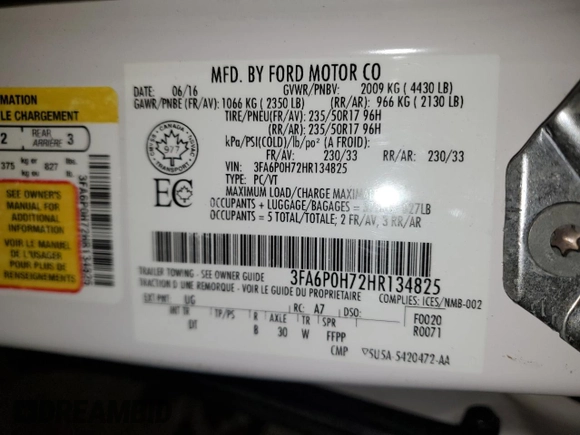 2017 Ford Fusion SE z VIN 3FA6P0H72HR134825, wystawiony jako Copart lot #43822975 z przebiegiem 201 642 mil mil oraz Szkoda całkowita • Salvage title. Historia ofert i sprzedaży dostępna na DreamBid. Obrazek 12.