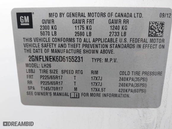 2013 Chevrolet Equinox LT with VIN 2GNFLNEK6D6155231, listed as a IAAI auction lot 41672716 with 172,203 mi miles. Bid and sale history available at carsss.com. Image 9.