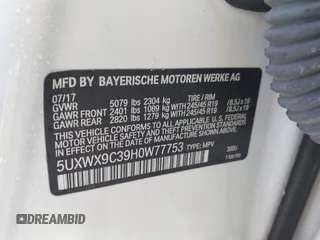 2017 BMW X3 xDrive28i with VIN 5UXWX9C39H0W77753, listed as a IAAI auction lot 42130802 with 76,854 mi miles and . Bid and sale history available at DreamBid. Image 9.