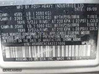 2010 Subaru Outback with VIN 4S4BRCAC4A3331006, listed as a IAAI auction lot 41839088 with 253,961 mi miles. Bid and sale history available at carsss.com. Image 9.