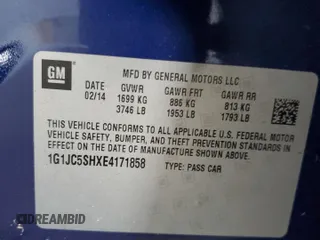 2014 Chevrolet Sonic LT with VIN 1G1JC5SHXE4171858, listed as a Copart auction lot 51755405 with 108,004 mi miles and Salvage Title. Bid and sale history available at DreamBid. Image 14.