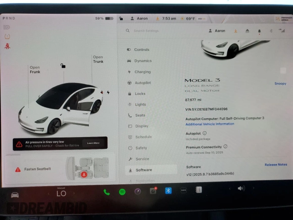 2021 Tesla Model 3 Long Range z VIN 5YJ3E1EB7MF044096, wystawiony jako Copart lot #56300355 z przebiegiem 87 677 mil mil oraz Szkoda całkowita • Salvage title. Historia ofert i sprzedaży dostępna na DreamBid. Obrazek 9.