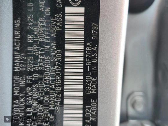 2024 Lexus ES 350 with VIN 58ADZ1B16RU177309, listed as a Copart auction lot 60545295 with 6,435 mi miles and Salvage title. Bid and sale history available at DreamBid. Image 12.