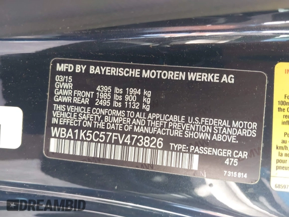 2015 BMW 2 Series 228i with VIN WBA1K5C57FV473826, listed as a IAAI auction lot 41866820 with 130,823 mi miles. Bid and sale history available at carsss.com. Image 9.