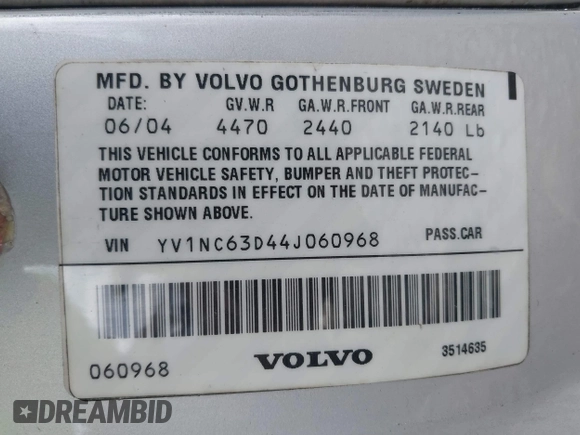 2004 Volvo C70 с VIN YV1NC63D44J060968, выставлен на аукционе IAAI как лот 42166599 с пробегом 96 830 миль миль и . История ставок и продаж доступна на DreamBid. Изображение 9.