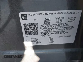 2021 Chevrolet Equinox LT with VIN 3GNAXUEV4ML380049, listed as a IAAI auction lot 41512649 with 64,054 mi miles and . Bid and sale history available at DreamBid. Image 9.
