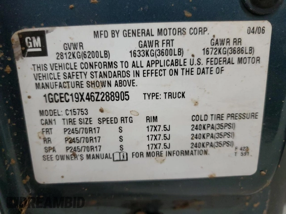 2006 Chevrolet Silverado 1500 Work Truck with VIN 1GCEC19X46Z288905, listed as a Copart auction lot 41909105 with 186,325 mi miles and Clean Title. Bid and sale history available at carsss.com. Image 12.