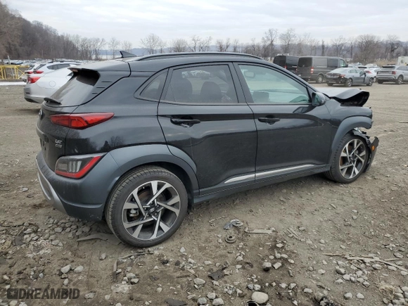 2023 Hyundai Kona Limited with VIN KM8K5CA3XPU995664, listed as a Copart auction lot 87460844 with 21,988 mi miles and Salvage Title. Bid and sale history available at carsss.com. Image 3.