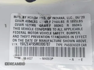 2021 Honda Insight Touring with VIN 19XZE4F95ME000787, listed as a IAAI auction lot 41888840 with 82,173 mi miles and . Bid and sale history available at carsss.com. Image 9.