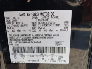 2014 Ford F-150 SVT Raptor with VIN 1FTFW1R60EFC90847, listed as a IAAI auction lot 41823834 with 169,549 mi miles and . Bid and sale history available at carsss.com. Image 9.