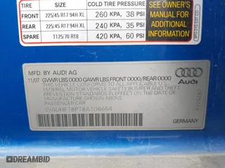 2008 Audi A3 with VIN WAUHF78P78A106654, listed as a IAAI auction lot 41626185 with 111,079 mi miles. Bid and sale history available at carsss.com. Image 9.
