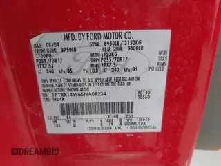 2005 Ford F-150 STX with VIN 1FTRX14W65NA08234, listed as a IAAI auction lot 42546914 with Not provided miles and . Bid and sale history available at DreamBid. Image 9.