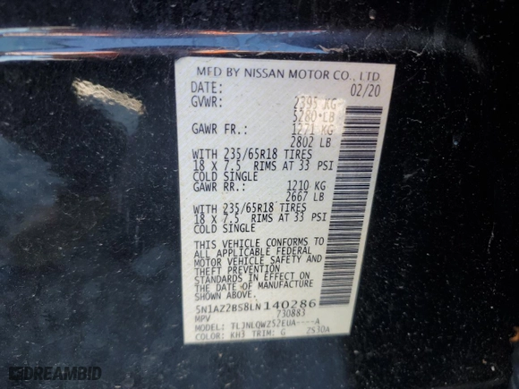 2020 Nissan Murano SV with VIN 5N1AZ2BS8LN140286, listed as a Copart auction lot 49543245 with 90,534 mi miles and Salvage Title. Bid and sale history available at carsss.com. Image 15.