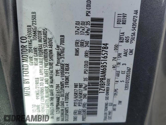 2011 Ford Mustang V6 with VIN 1ZVBP8AM6B5165784, listed as a Copart auction lot 63337625 with 178,110 mi miles and Salvage title. Bid and sale history available at DreamBid. Image 12.