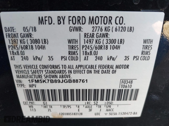 2018 Ford Explorer с VIN 1FM5K7B89JGB88761, выставлен на аукционе IAAI как лот 42316980 с пробегом 132 706 миль миль и . История ставок и продаж доступна на DreamBid. Изображение 9.