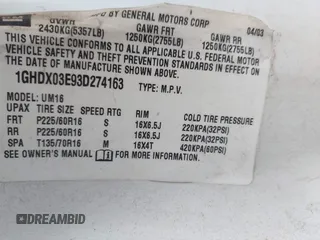2003 Oldsmobile Silhouette GL z VIN 1GHDX03E93D274163, wystawiony jako IAAI lot #42371203 z przebiegiem 120 806 mil mil oraz . Historia ofert i sprzedaży dostępna na DreamBid. Obrazek 9.