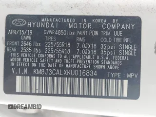 2019 Hyundai Tucson Ultimate with VIN KM8J3CALXKU016834, listed as a IAAI auction lot 40970606 with 104,208 mi miles. Bid and sale history available at carsss.com. Image 9.