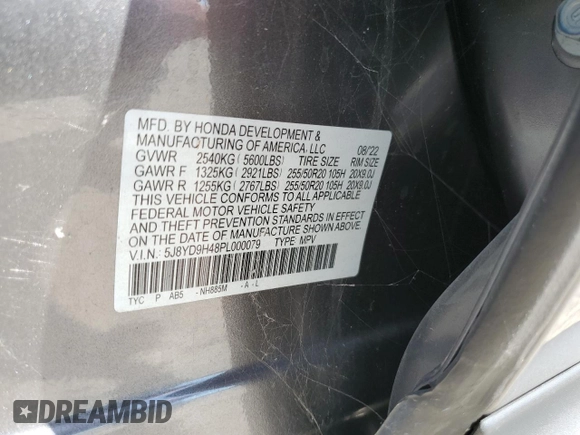 2023 Acura MDX w/Technology Package with VIN 5J8YD9H48PL000079, listed as a Copart auction lot 74019074 with 0 mi miles and Salvage Title. Bid and sale history available at carsss.com. Image 13.