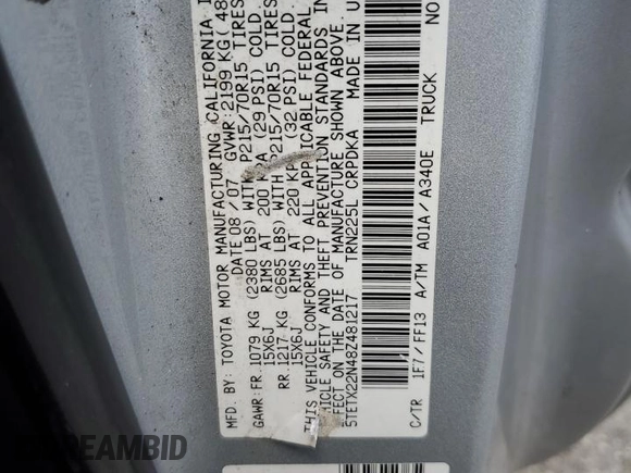 2008 Toyota Tacoma z VIN 5TETX22N48Z481217, wystawiony jako Copart lot #58506735 z przebiegiem 256 812 mil mil oraz Szkoda całkowita • Salvage title. Historia ofert i sprzedaży dostępna na DreamBid. Obrazek 12.
