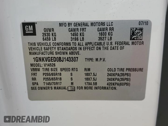 2011 Chevrolet Traverse 1LT with VIN 1GNKVGED0BJ143307, listed as a Copart auction lot 53674685 with 156,470 mi miles and Clean Title. Bid and sale history available at DreamBid. Image 13.