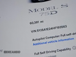 2017 Tesla Model S 100D with VIN 5YJSA1E24HF193563, listed as a IAAI auction lot 42120120 with 60,391 mi miles and . Bid and sale history available at DreamBid. Image 16.