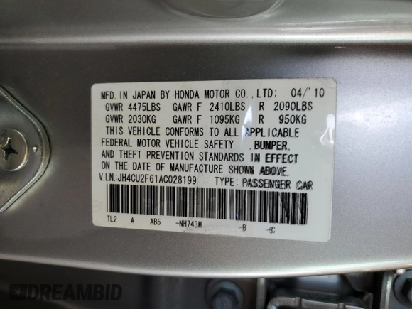 2010 Acura TSX с VIN JH4CU2F61AC028199, выставлен на аукционе Copart как лот 62156685 с пробегом 129 677 миль миль и Списание • Salvage title. История ставок и продаж доступна на DreamBid. Изображение 12.