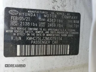2021 Hyundai Ioniq SE with VIN KMHC75LJ2MU079174, listed as a Copart auction lot 58291294 with 24,377 mi miles and Salvage title. Bid and sale history available at DreamBid. Image 13.