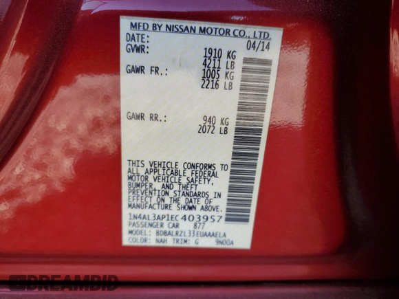2014 Nissan Altima 2.5 S with VIN 1N4AL3AP1EC403957, listed as a Copart auction lot 52779975 with 150,087 mi miles and Salvage Title. Bid and sale history available at carsss.com. Image 12.