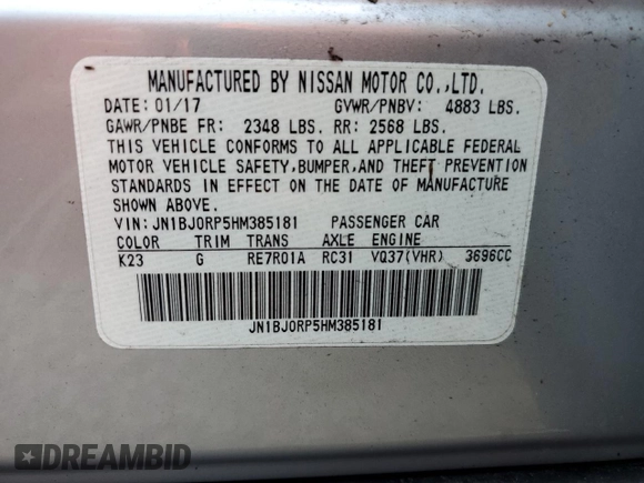 2017 Infiniti QX50 with VIN JN1BJ0RP5HM385181, listed as a Copart auction lot 73854854 with 0 mi miles and Salvage Title. Bid and sale history available at carsss.com. Image 14.
