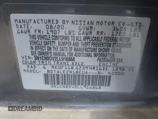 2020 Nissan Versa S z VIN 3N1CN8DV2LL916868, wystawiony jako IAAI lot #41960179 z przebiegiem 22 034 mil mil oraz . Historia ofert i sprzedaży dostępna na DreamBid. Obrazek 9.