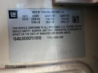 2012 Buick LaCrosse Leather z VIN 1G4GL5E35CF313502, wystawiony jako Copart lot #56487695 z przebiegiem 107 020 mil mil oraz Szkoda całkowita • Salvage title. Historia ofert i sprzedaży dostępna na DreamBid. Obrazek 12.
