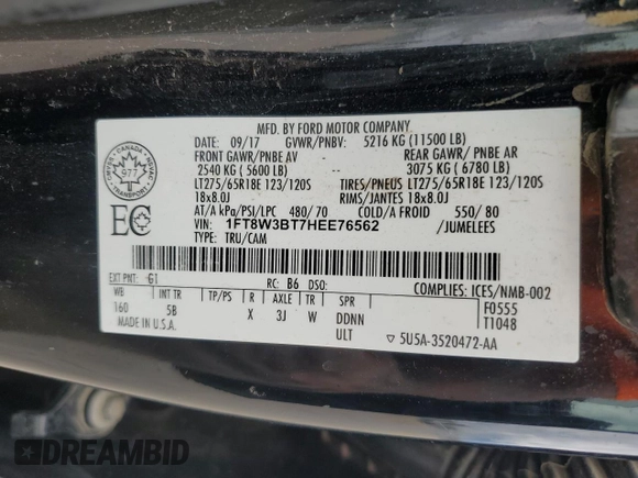 2017 Ford F-350 Platinum z VIN 1FT8W3BT7HEE76562, wystawiony jako Copart lot #60219675 z przebiegiem 333 717 mil mil oraz Czysty tytuł • Clean title. Historia ofert i sprzedaży dostępna na DreamBid. Obrazek 12.