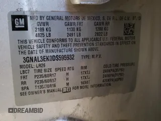2013 Chevrolet Captiva Sport LT with VIN 3GNAL3EK0DS595932, listed as a Copart auction lot 75664104 with 126,077 mi miles and Salvage Title. Bid and sale history available at DreamBid. Image 14.