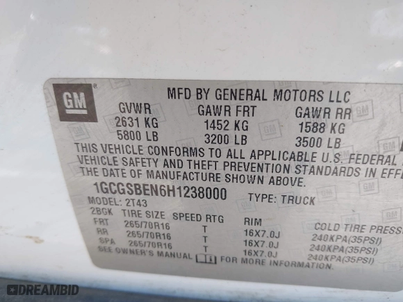 2017 Chevrolet Colorado 2WD WT with VIN 1GCGSBEN6H1238000, listed as a IAAI auction lot 41959914 with 149,852 mi miles. Bid and sale history available at carsss.com. Image 9.
