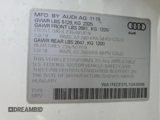 2020 Audi Q3 S line Prestige with VIN WA1FECF37L1043998, listed as a Copart auction lot 89387045 with 26,952 mi miles and Salvage Title. Bid and sale history available at carsss.com. Image 14.