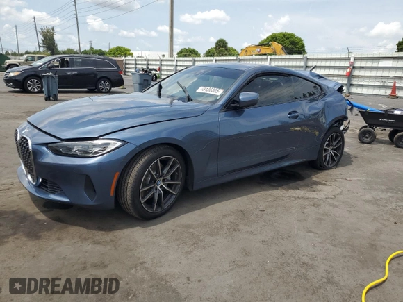 2021 BMW 4 Series 430i z VIN WBA53AP06MCF79573, wystawiony jako Copart lot #59136805 z przebiegiem 43 446 mil mil oraz Szkoda całkowita • Salvage title. Historia ofert i sprzedaży dostępna na DreamBid. Obrazek 1.