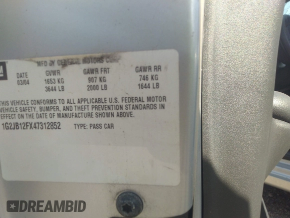 2004 Pontiac Sunfire z VIN 1G2JB12FX47312852, wystawiony jako IAAI lot #41782326 z przebiegiem Nie podano mil oraz . Historia ofert i sprzedaży dostępna na DreamBid. Obrazek 9.