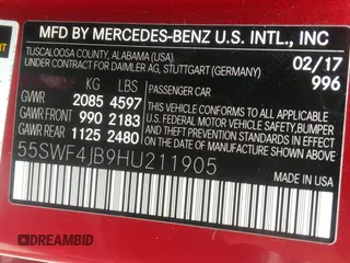 2017 Mercedes-Benz C 300 z VIN 55SWF4JB9HU211905, wystawiony jako IAAI lot #42258304 z przebiegiem 89 308 mil mil oraz . Historia ofert i sprzedaży dostępna na DreamBid. Obrazek 9.