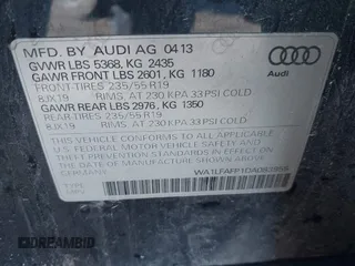 2013 Audi Q5 Premium Plus with VIN WA1LFAFP1DA083955, listed as a IAAI auction lot 41326586 with Not provided miles and . Bid and sale history available at DreamBid. Image 9.